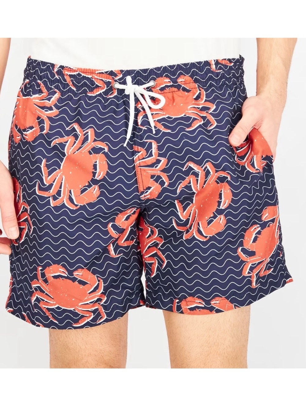 Trunks Large Swim Printed Sano Swim Shorts in Wavy Crab Red Blue NWT